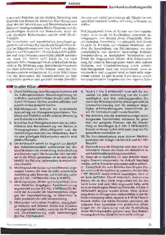 Vorschauseite 2: Das Medizinproduktegesetz und Risk-Management - aus der Sicht eines Haftpflicht-Versicherers