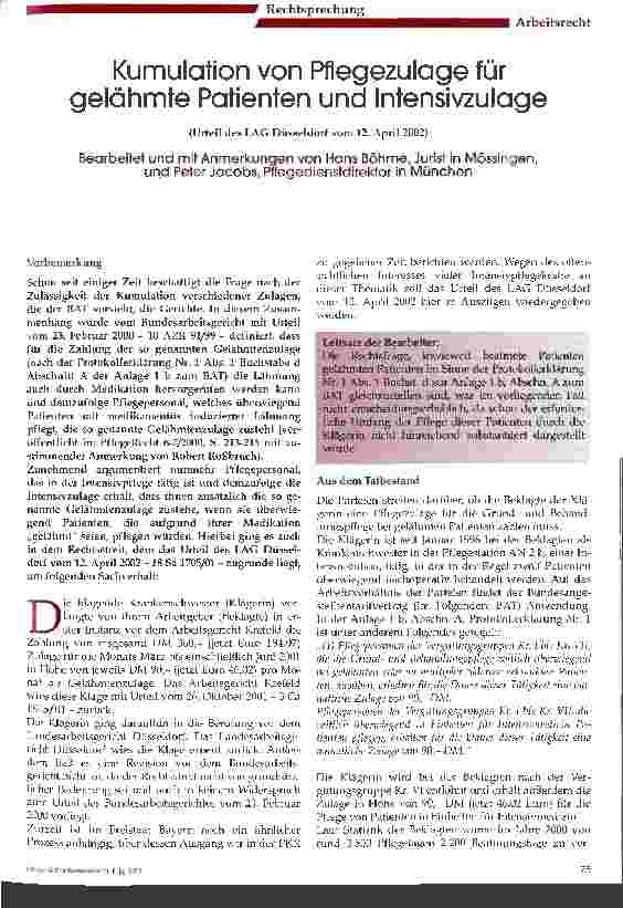 Vorschauseite 1: Kumulation von Pflegezulage für gelähmte Patienten und Intensivzulage