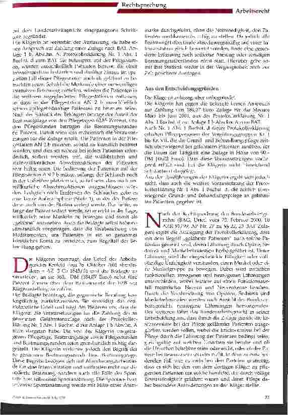 Vorschauseite 3: Kumulation von Pflegezulage für gelähmte Patienten und Intensivzulage