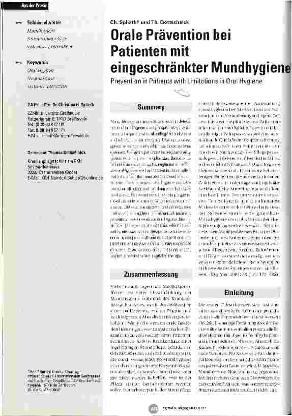 Vorschauseite 1: Orale Prävention bei Patienten mit eingeschränkter Mundhygiene