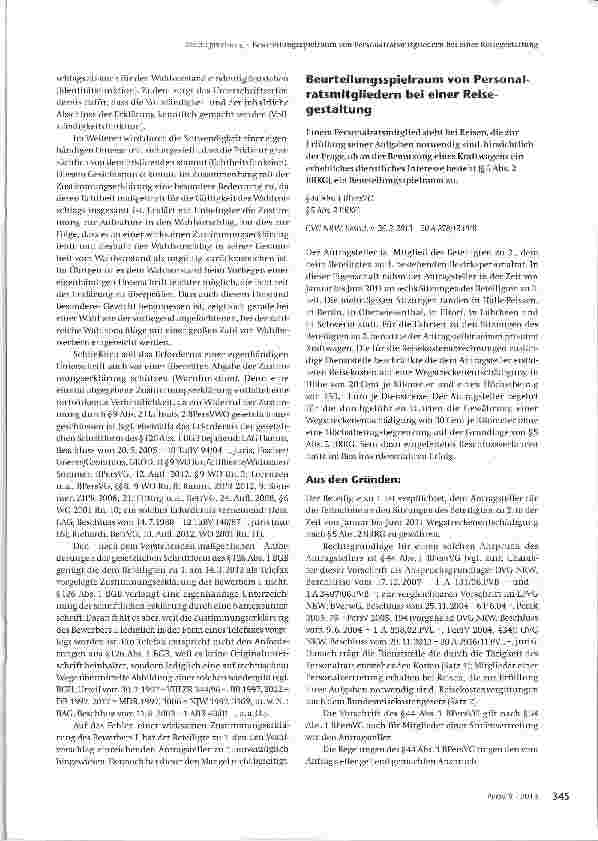 Vorschauseite 1: Beurteilungsspielraum von Personalratsmitgliedern bei einer Reisegestaltung