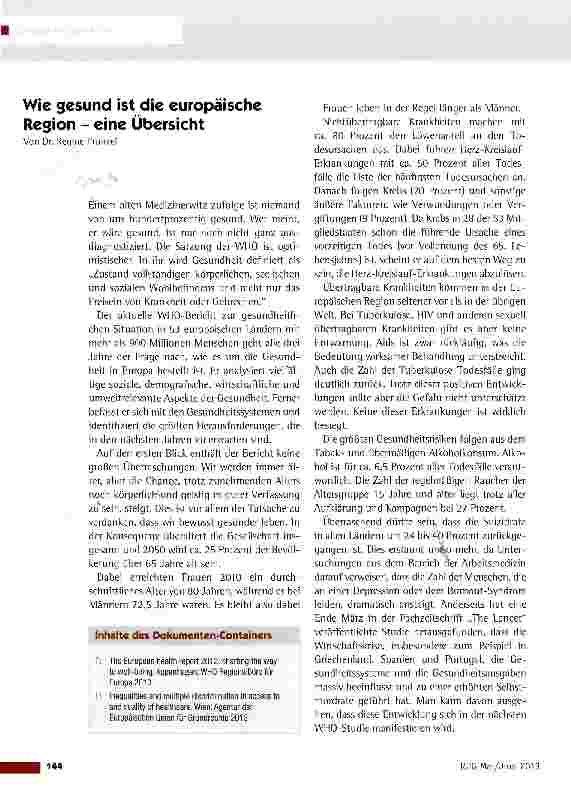 Vorschauseite 1: Wie gesund ist die europäische Region - eine Übersicht