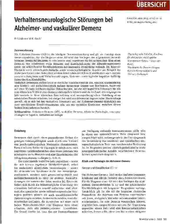 Vorschauseite 1: Verhaltensneurologische Störungen bei Alzheimerund vaskulärer Demenz