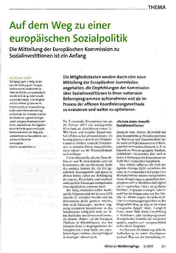 Vorschauseite 1: Auf dem Weg zu einer europäischen Sozialpolitik
