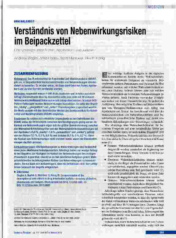 Vorschauseite 1: Verständnis von Nebenwirkungsrisiken im Beipackzettel