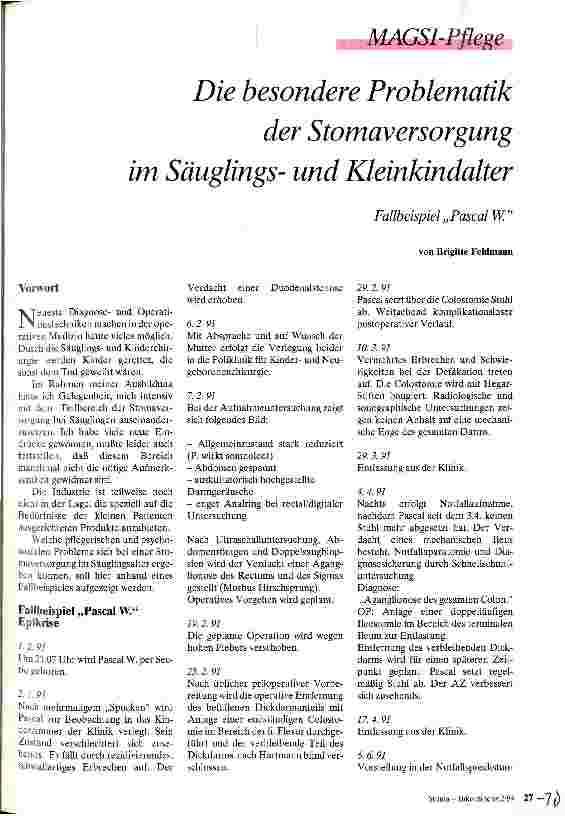 Vorschauseite 1: Die besondere Problematik der Stomaversorgung im Säuglingsund Kleinkindalter Fallbeispiel Palcal W.