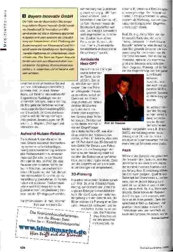 Vorschauseite 2: Fortschritte in der schonenden Medizin Der Entwicklungsstand im minimalund nicht invasiven Bereich