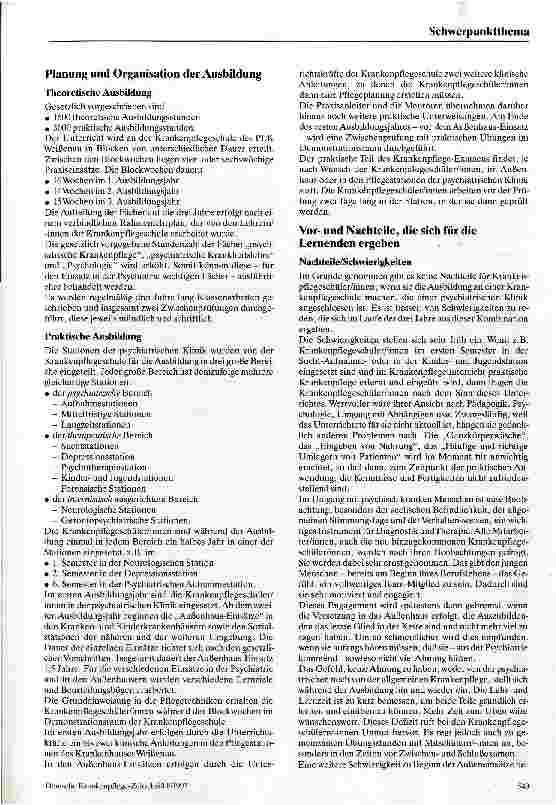 Vorschauseite 2: Ausbildung an einer Krankenpflegeschule, die einer psychiatrischen Klinik angegliedert ist