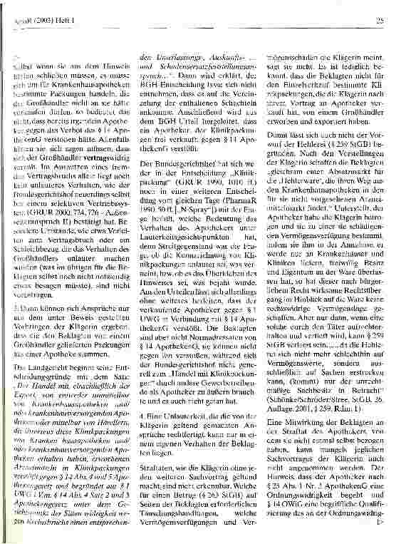 Vorschauseite 3: Zum Vertrieb von Klinikpackungen HansOLG Hamburg, Urteil vom 26. September 2002