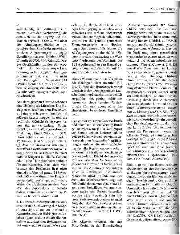 Vorschauseite 4: Zum Vertrieb von Klinikpackungen HansOLG Hamburg, Urteil vom 26. September 2002