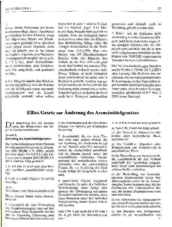 Vorschauseite 5: Zum Vertrieb von Klinikpackungen HansOLG Hamburg, Urteil vom 26. September 2002
