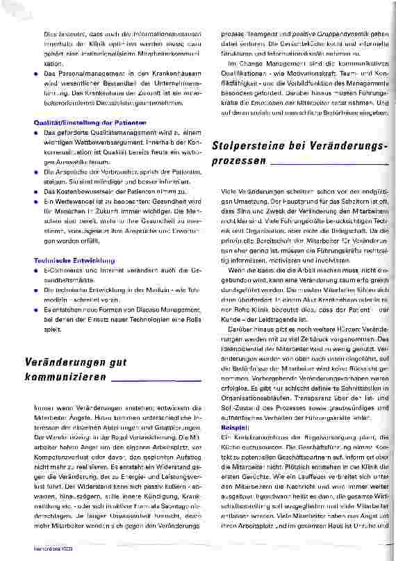 Vorschauseite 2: Change Management im Krankenhaus Interne Veränderungen müssen genau geplant und gut kommuniziert werden