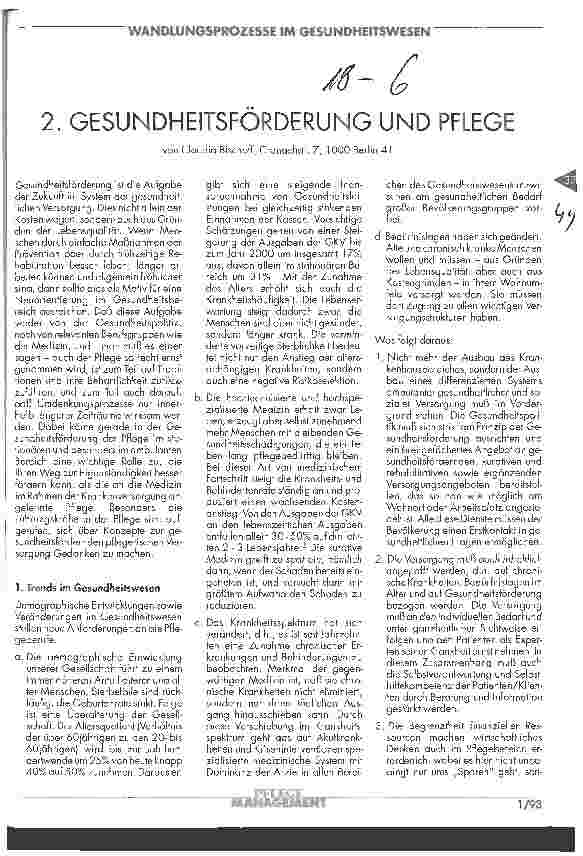 Vorschauseite 1: 2. Gesundheitsförderung und Pflege Wandlungsprozesse im Gesundheitswesen