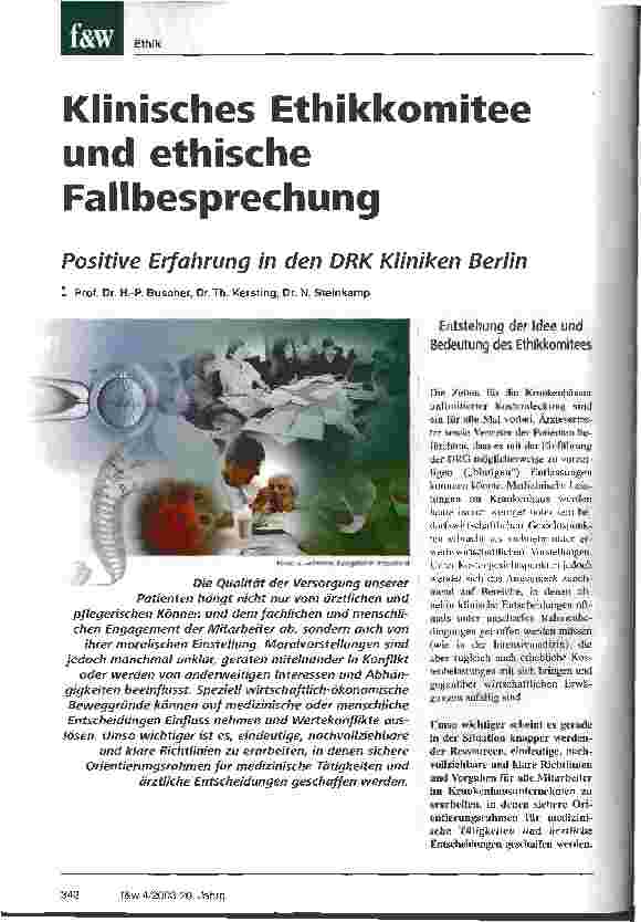 Vorschauseite 1: Klinisches Ethikkomitee und ethische Fallbesprechung Positive Erfahrung in den DRK Kliniken Berlin