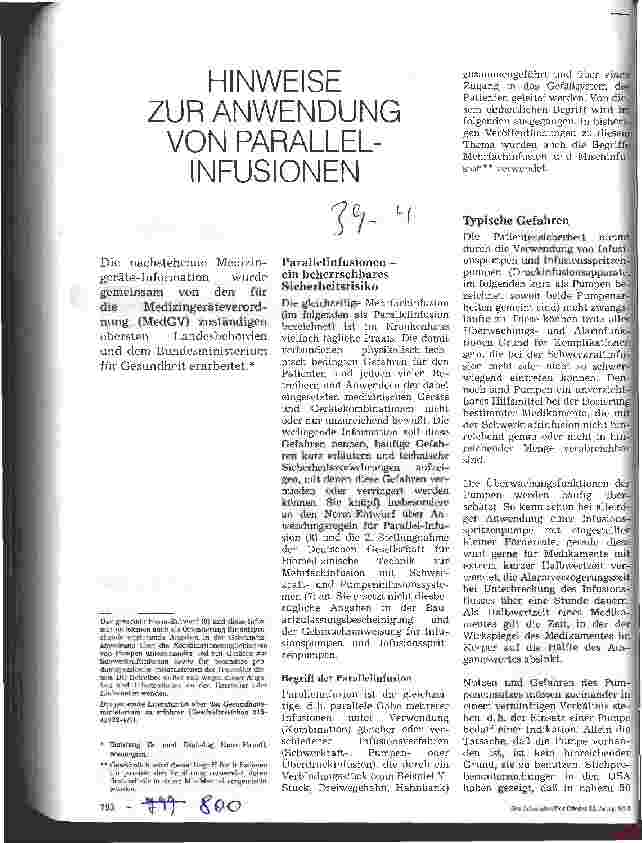 Vorschauseite 1: Hinweise zur Anwendung von Parallelinfusionen BMG Kommentar Mosel