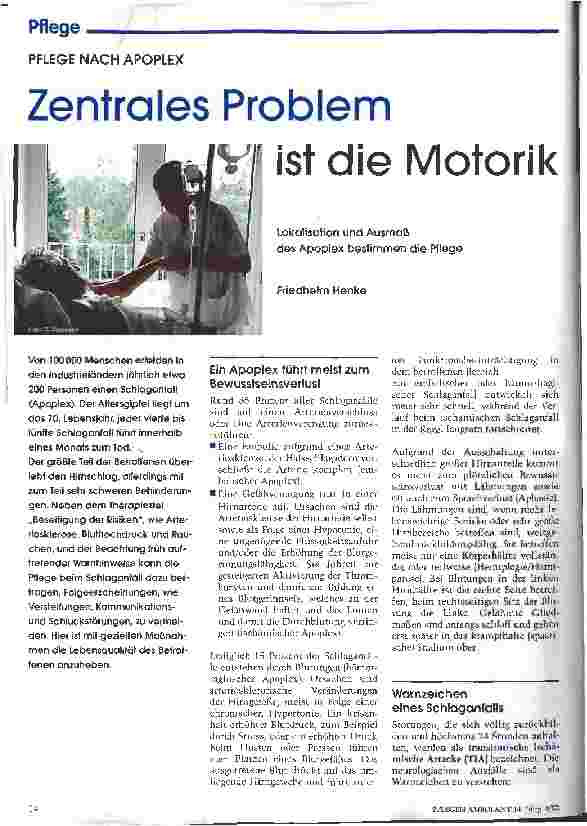 Vorschauseite 1: Zentrales Problem ist die Motorik Lokalisation und Ausmaß des Apoplex bestimmen die Pflege