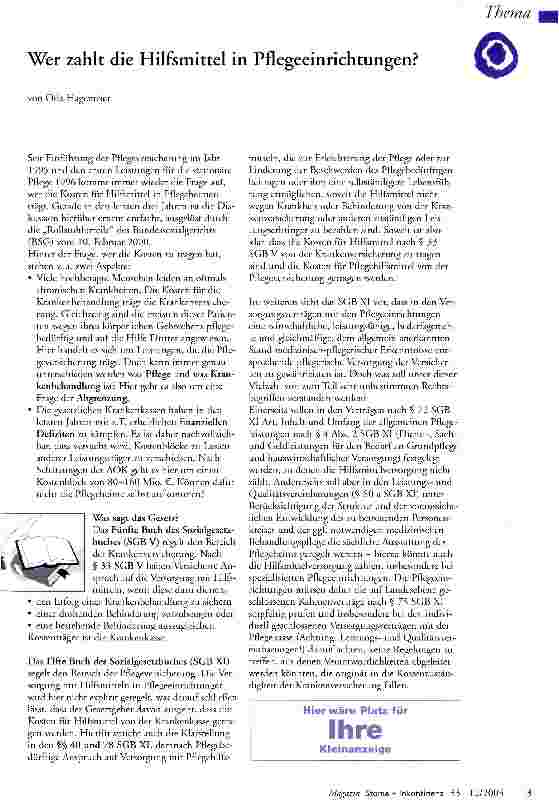 Vorschauseite 1: Wer zahlt die Hilfsmittel in Pflegeeinrichtungen?
