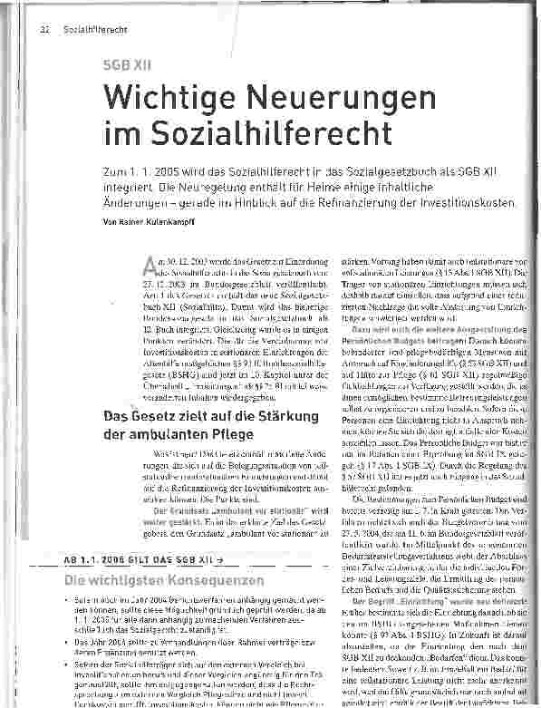 Vorschauseite 1: Wichtige Neuerungen im Sozialhilferecht