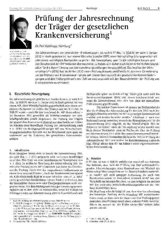 Vorschauseite 1: Prüfung der Jahresrechnung der Träger der gesetzlichen Krankenversicherung