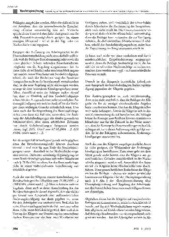 Vorschauseite 6: Ausweitung der Nachtschichtarbeit auf weitere Arbeitnehmer - Ausnahme der unter Sonderkündigungsschutz stehenden Betriebsratsmitglieder BetrVG § 78; KSchG § 1 Abs. 2, § 2; CG Art.…