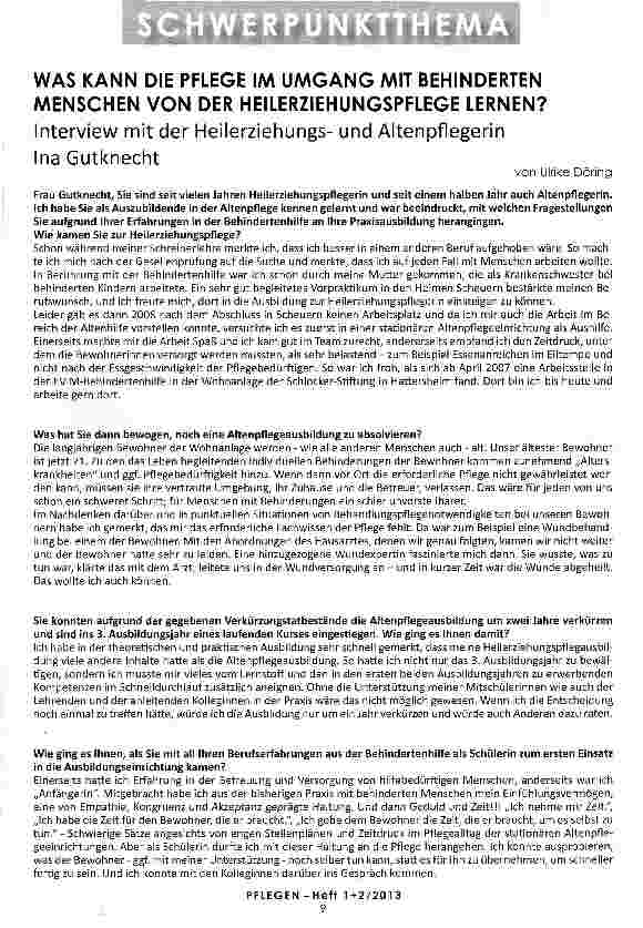 Vorschauseite 1: WAS KANN DIE PFLEGE IM UMGANG MIT BEHINDERTEN MENSCHEN VON DER HEILERZIEHUNGSPFLEGE LERNEN?