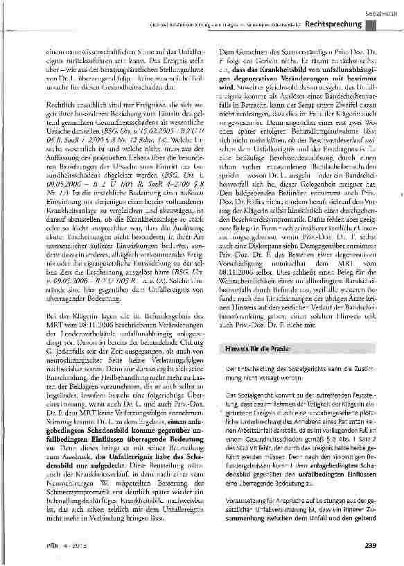 Vorschauseite 4: Lendenwirbelsäulenverletzung - ein Ereignis im Sinne eines Arbeitsunfalls? SGB VII 5 8 Abs. 1 Satz 2