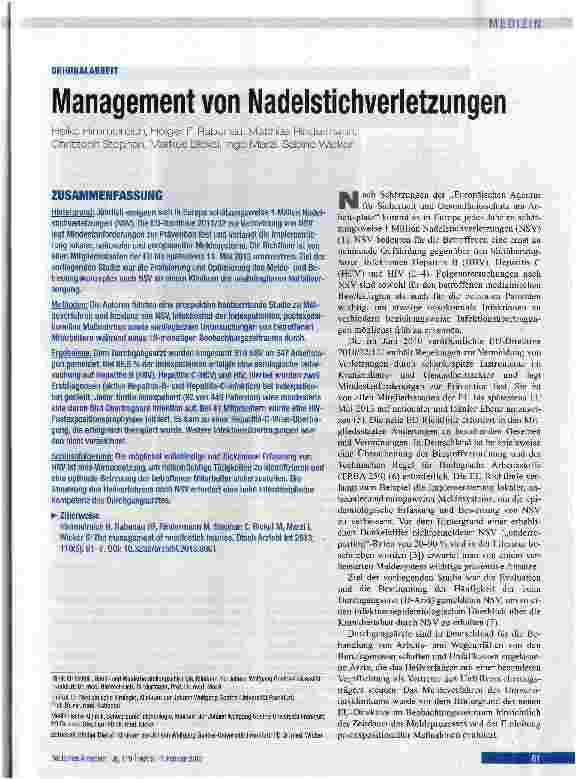 Vorschauseite 1: Management von Nadelstichverletzungen