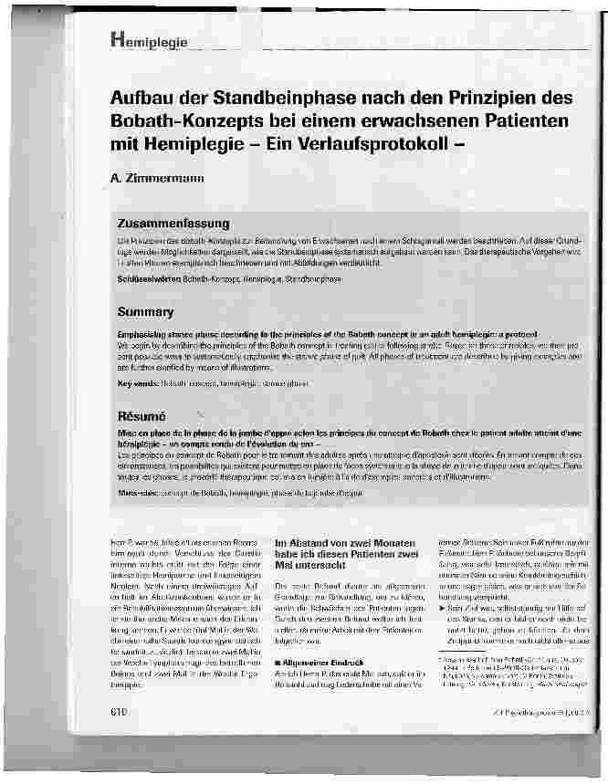 Vorschauseite 1: Aufbau der Standbeinphase nach den Prinzipien des Bobath-Konzepts bei einem erwachsenen Patienten mit Hemiplegie - Ein Verlaufsprotokoll -