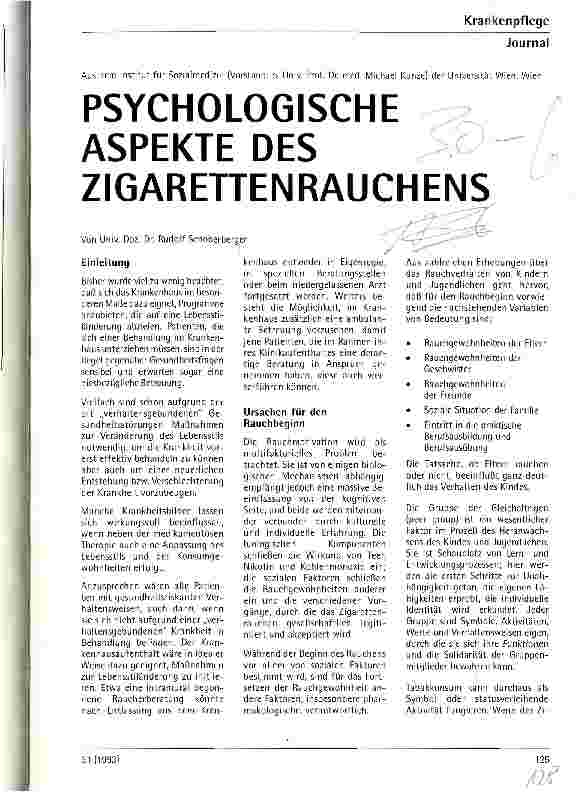 Vorschauseite 1: Psychologische Aspekte des Zigarettenrauchens Aus dem Institut für Sozialmedizin der Universität Wien