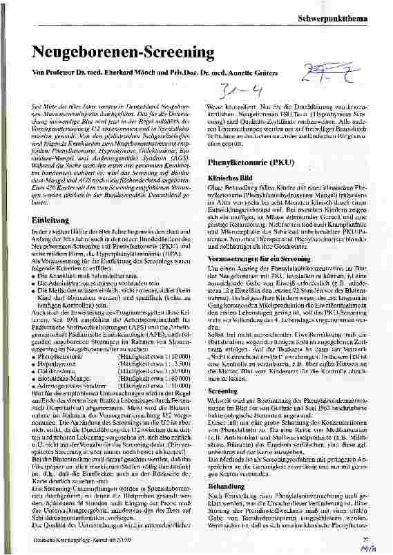 Vorschauseite 1: Neugeborenen-Screening