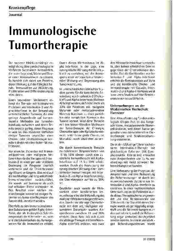 Vorschauseite 1: Immunologische Tumortherapie Die Immuntherapie des Nierenzellkarzinoms aus urologischer Sicht