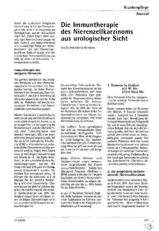 Vorschauseite 2: Immunologische Tumortherapie Die Immuntherapie des Nierenzellkarzinoms aus urologischer Sicht