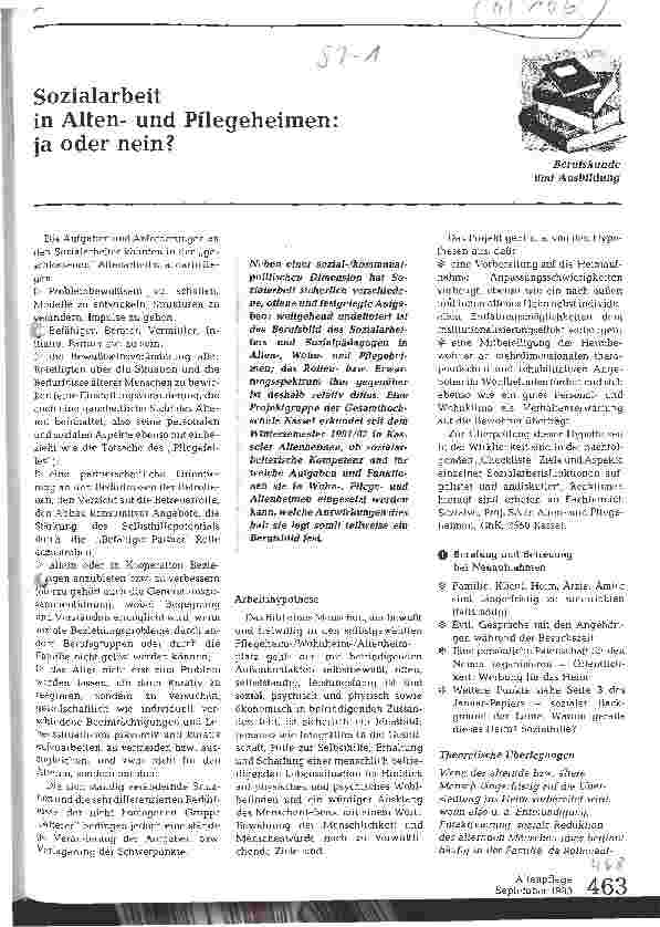 Vorschauseite 1: Sozialarbeit in Altenund Pflegeheimen: ja oder nein?