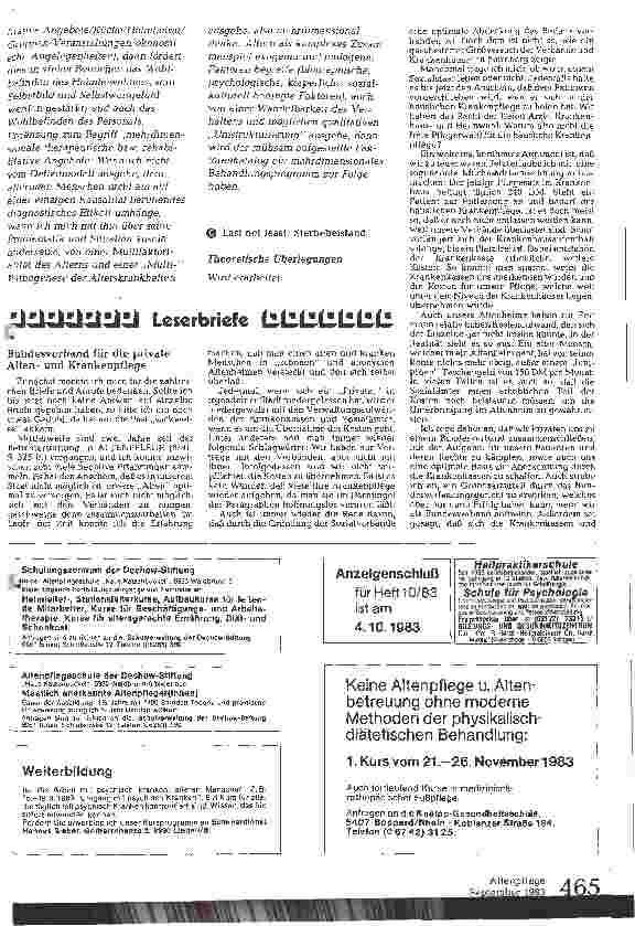 Vorschauseite 3: Sozialarbeit in Altenund Pflegeheimen: ja oder nein?