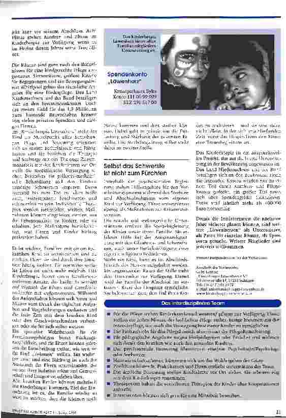 Vorschauseite 2: Kinderhospiz Löwenherz eröffnet im Herbst 2003