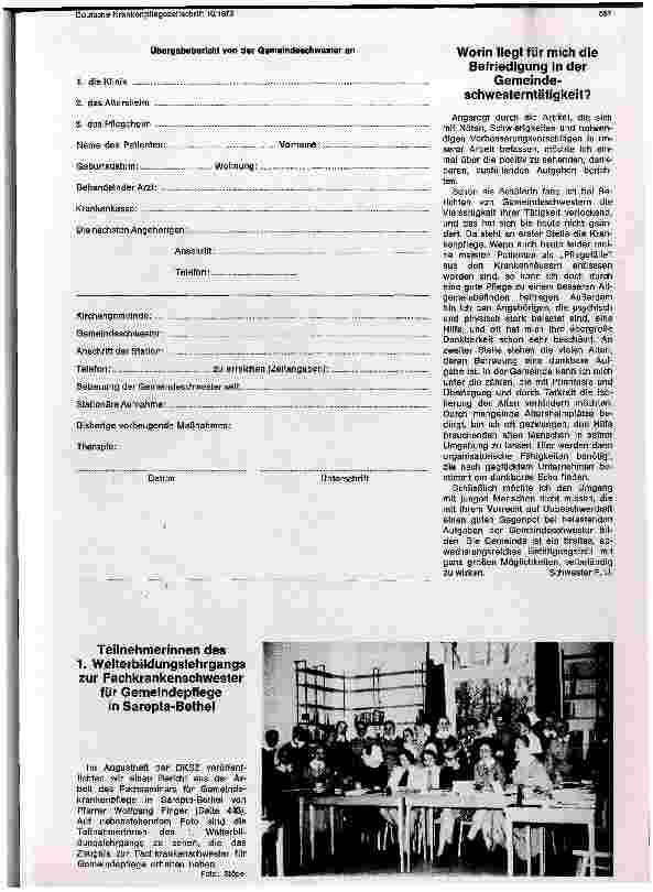 Vorschauseite 2: Arbeitskreis der Frankfurter Gemeindeschwestern Der Übergabebericht wird zur Diskussion gestellt