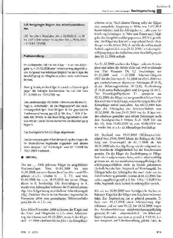 Vorschauseite 2: Zum Anspruch auf Krankengeld SGB V § 5 Abs. 1 Nr. 1, § 7 Abs. 1, § 44 Abs. 1 und Abs. 2, § 46 Abs. Satz 2, § 186 Abs. 1, § 190 Abs. 2; EFZG § 3 Abs. 3, § 4 Abs. 1