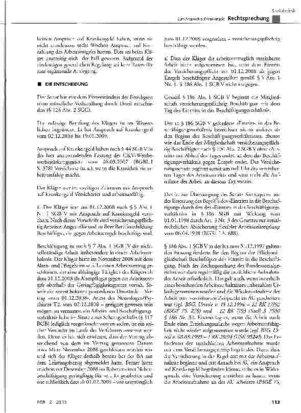 Vorschauseite 4: Zum Anspruch auf Krankengeld SGB V § 5 Abs. 1 Nr. 1, § 7 Abs. 1, § 44 Abs. 1 und Abs. 2, § 46 Abs. Satz 2, § 186 Abs. 1, § 190 Abs. 2; EFZG § 3 Abs. 3, § 4 Abs. 1
