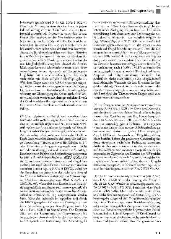Vorschauseite 6: Zum Anspruch auf Krankengeld SGB V § 5 Abs. 1 Nr. 1, § 7 Abs. 1, § 44 Abs. 1 und Abs. 2, § 46 Abs. Satz 2, § 186 Abs. 1, § 190 Abs. 2; EFZG § 3 Abs. 3, § 4 Abs. 1