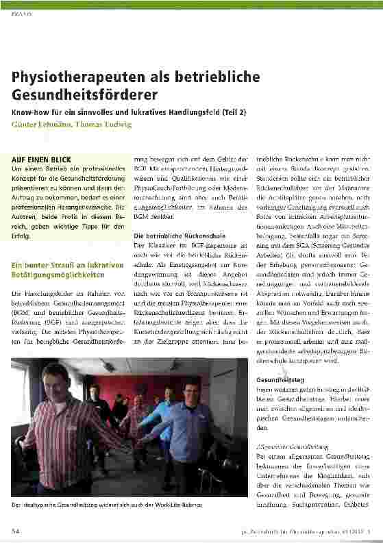 Vorschauseite 1: Physiotherapeuten als betriebliche Gesundheitsförderer