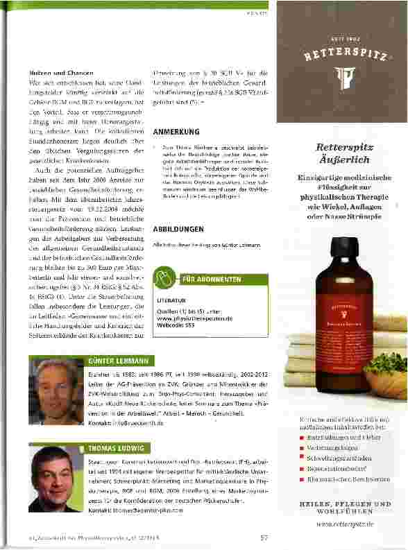 Vorschauseite 4: Physiotherapeuten als betriebliche Gesundheitsförderer