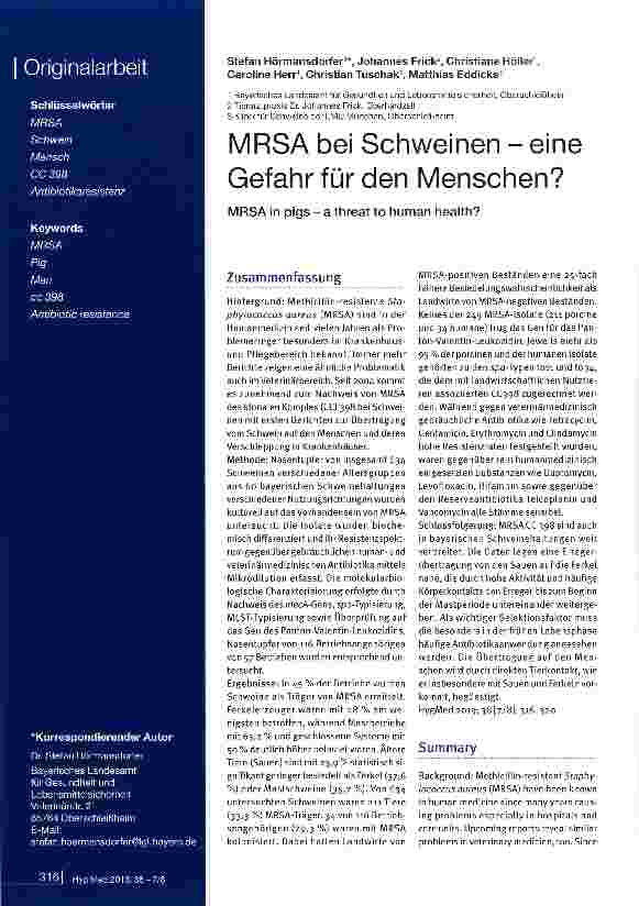 Vorschauseite 1: MRSA bei Schweinen - eine Gefahr für den Menschen?