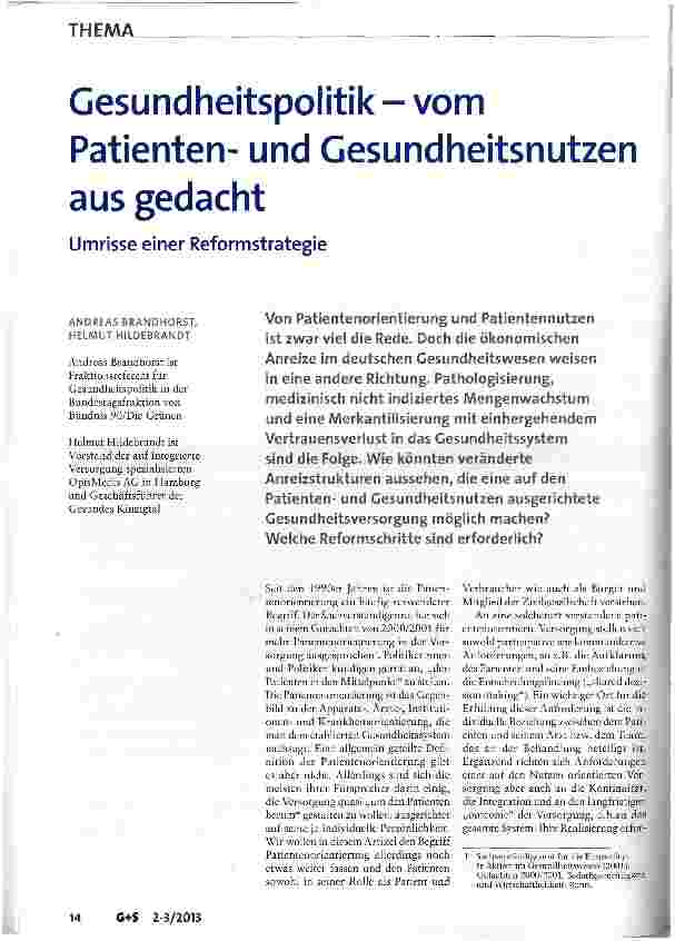 Vorschauseite 1: Gesundheitspolitik - vom Patientenund Gesundheitsnutzen aus gedacht