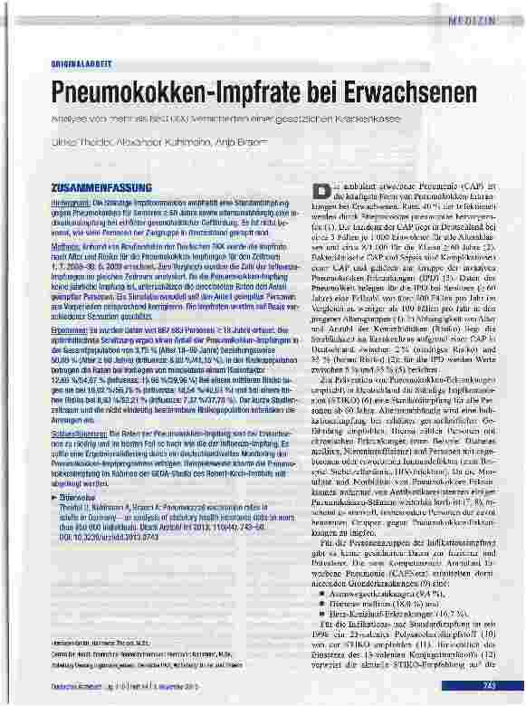 Vorschauseite 1: Pneumokokken-Impfrate bei Erwachsenen