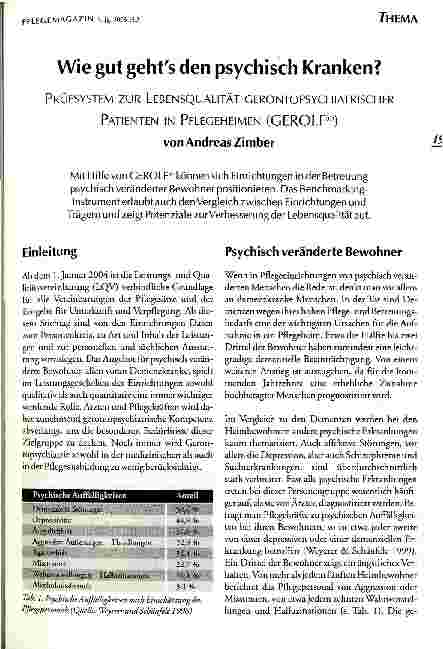 Vorschauseite 1: Wie gut gehts den psychisch Kranken? Prüfsystem zur Lebensqualität gerontopsychiatrischer Patienten in Pflegeheimen (GEROLF)