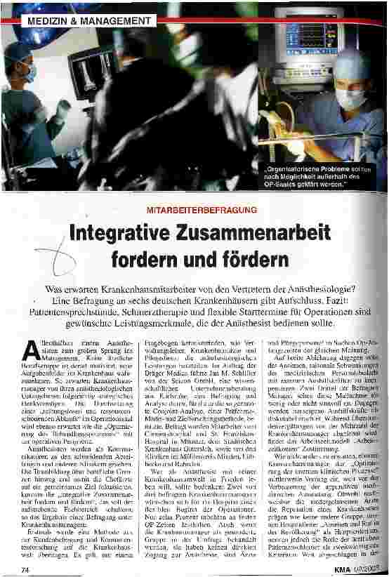 Vorschauseite 1: Mitarbeiterbefragung: Integrative Zusammenarbeit fordern und fördern