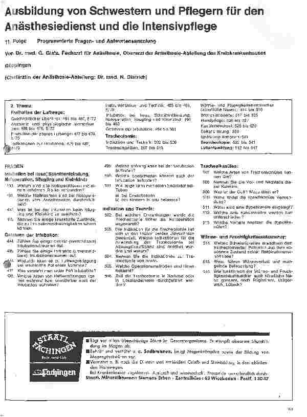 Vorschauseite 1: Ausbildung von Schwestern und Pflegern für den Anästhesiedienst und die Intensivpflege // Programmierte Fragenund Antwortsammlung