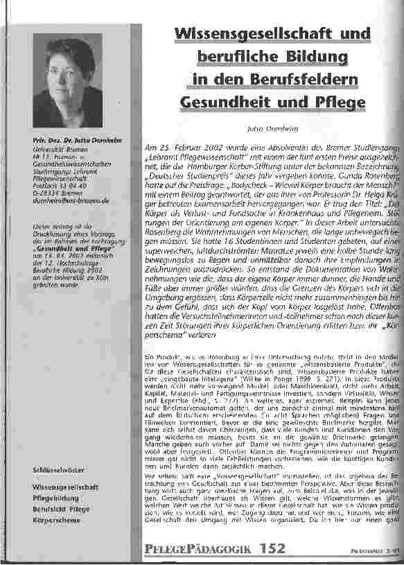 Vorschauseite 1: Wissensgesellschaft und berufliche Bildung in den Berufsfeldern Gesundheit und Pflege