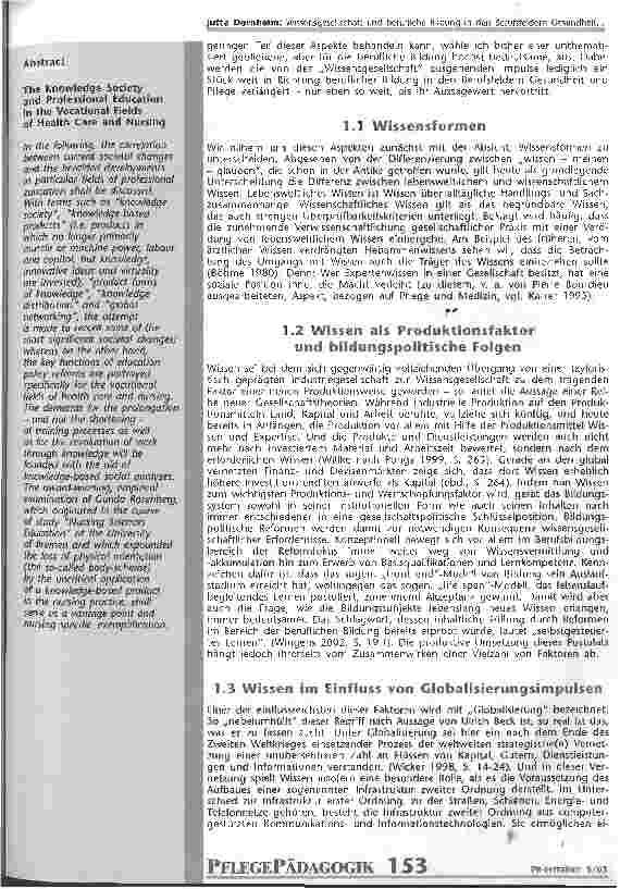 Vorschauseite 2: Wissensgesellschaft und berufliche Bildung in den Berufsfeldern Gesundheit und Pflege