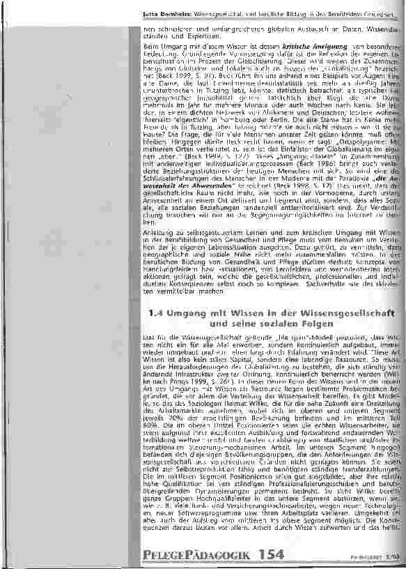 Vorschauseite 3: Wissensgesellschaft und berufliche Bildung in den Berufsfeldern Gesundheit und Pflege